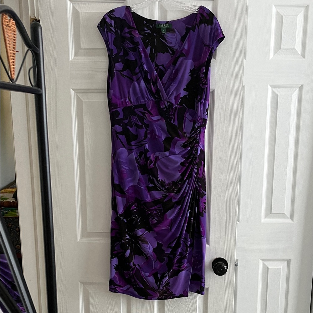 Lauren Ralph Lauren Purple and Black Midi Dress